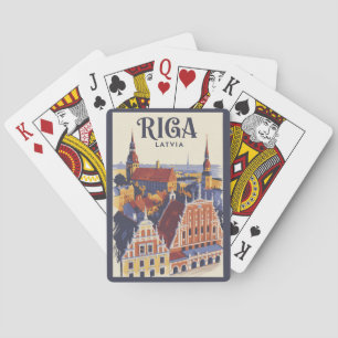 Riga Lettland Illustration Reise Kunst Vintage Spielkarten