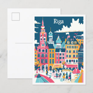 Riga Lettland Kunst Vintage Reise Illustration Postkarte