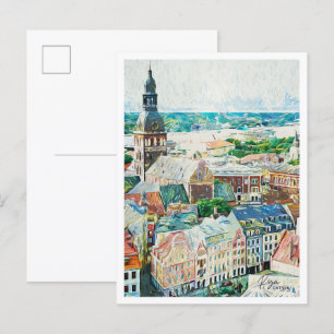 Riga Lettland Schönes Ölbild Stadt Postkarte