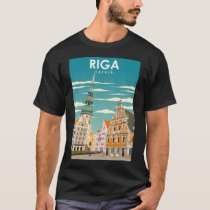 Riga Lettland Vintag Minimal Retro Travel Poster T-Shirt