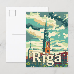 Riga Lettland Vintag Retro Travel Illustration Postkarte