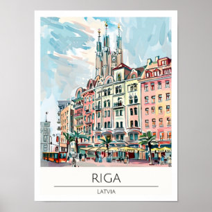 Riga Lettland Vintage-Kunst-Illustration Reise Poster