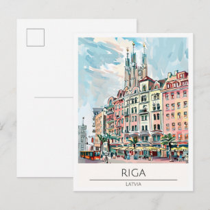 Riga Lettland Vintage-Kunst-Illustration Reise Postkarte