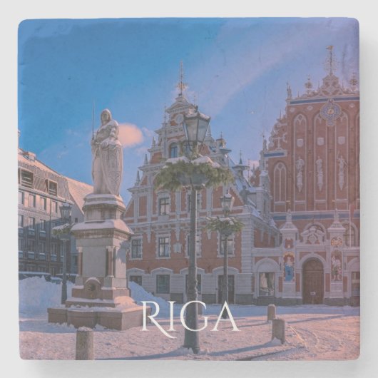 Riga Rathausplatz im Winter Stone Untersetzer (Vorderseite)