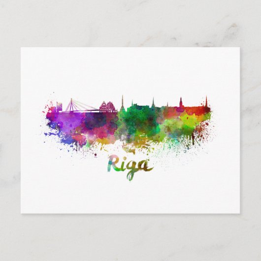 Riga skyline im Watercolor Postkarte (Vorderseite)