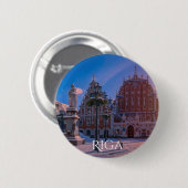 Riga Town Hall Platz im Winter Button (Vorne & Hinten)