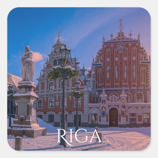 Riga Town Hall Square im Winter Square Sticker (Vorderseite)