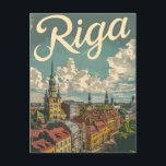 Riga Vintag Postkarte<br><div class="desc">Eine nostalgische und malerische Darstellung von Riga, der Hauptstadt Lettlands, die ihre reiche Geschichte und architektonische Pracht unterstreicht. Das Design besticht durch die reizvolle Altstadt, die Kopfsteinpflasterstraßen und die symbolträchtigen Sehenswürdigkeiten, die alle im Vintagen Stil illustriert sind. Dieses Kunstwerk spiegelt das Wesen des kulturellen Erbes und die zeitlose Schönheit Rigas...</div>