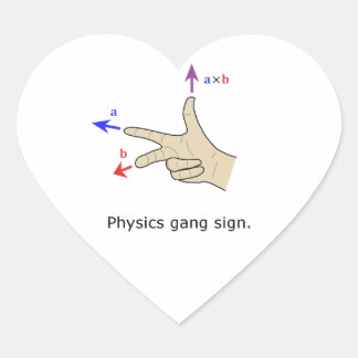 Right hand rule cross product Physics gang sign Herz-Aufkleber