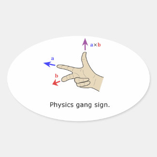 Right hand rule cross product Physics gang sign Ovaler Aufkleber