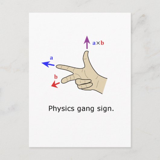 Right hand rule cross product Physics gang sign Postkarte (Vorderseite)