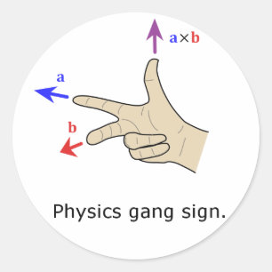 Right hand rule cross product Physics gang sign Runder Aufkleber