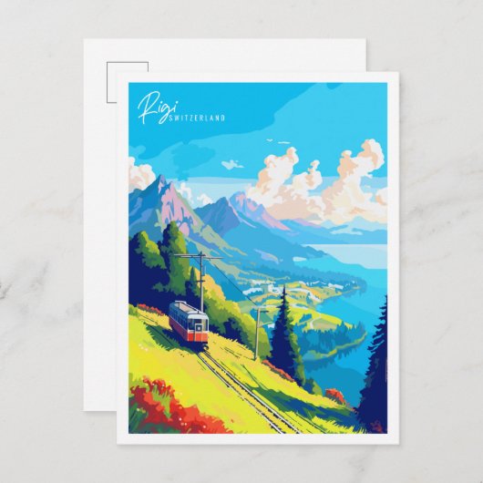 Rigi Schweiz Vintage Reise Illustration Postkarte (Vorne/Hinten)