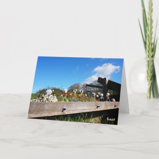 Rijtje Fubby's die in een optocht met madeliefjes. Dankeskarte (Vorderseite)