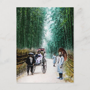 Rikscha auf der Straße nach Kyoto Japan Vintage Postkarte