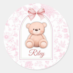 Riley Benutzerdefiniertes rosa Teddy-Bär-Kinderz Runder Aufkleber
