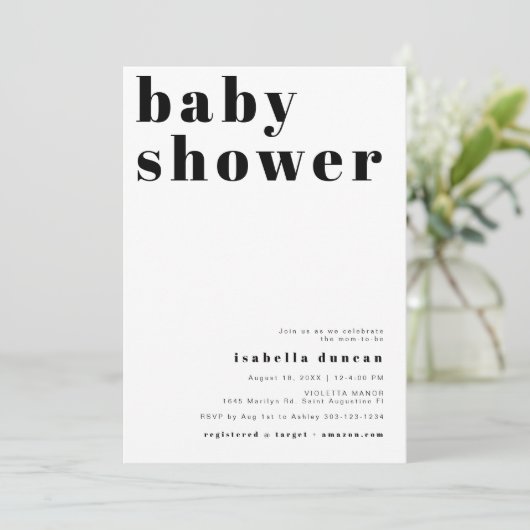 RILEY Bold Bohemisch Retro Foto Baby Dusche Einladung (Stehend Vorderseite)