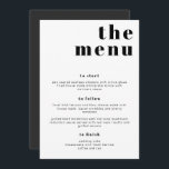 RILEY Bold Modern Retro Let's Eat Menu Card Menükarte<br><div class="desc">Dieses Menü bietet einen feinen Serif-Schriftart und ein modernes minimalistisches Design. Verwenden Sie diese Vorlage, um die Schriftartes, die Schriftart- und Hintergrundfarbe an Ihre Bedürfnisse anzupassen.Dieses Menü ist die perfekte Ergänzung zu Ihrer einfachen zeitgenössischen, Retro- oder Böhmerdusche, Brautparty, Hochzeit, Ruhestand oder anderen Veranstaltungen! Dieses Tischmenü bietet eine einfache Farbkombination aus...</div>