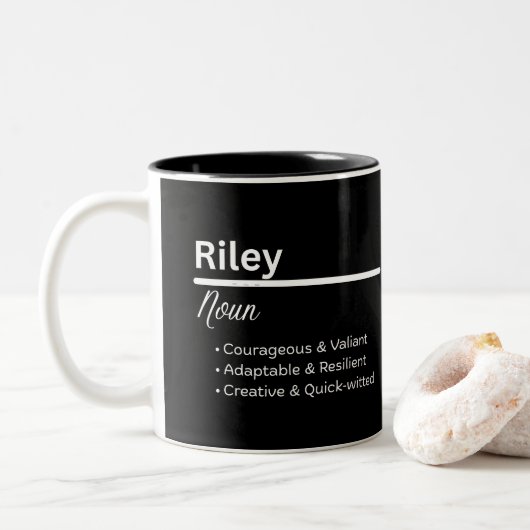 Riley Boy Personalized Name Definition Zweifarbige Tasse (Mit Donut)