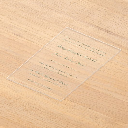Riley Emerald Green Elegant Wedding Acryleinladungen (Ablage )