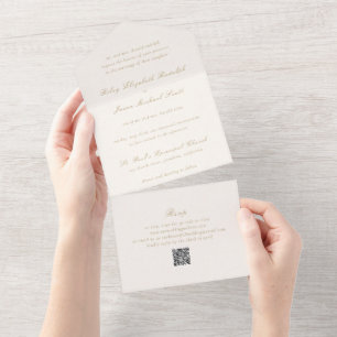 Riley Ivory and Gold Elegante Wedding All In One Einladung