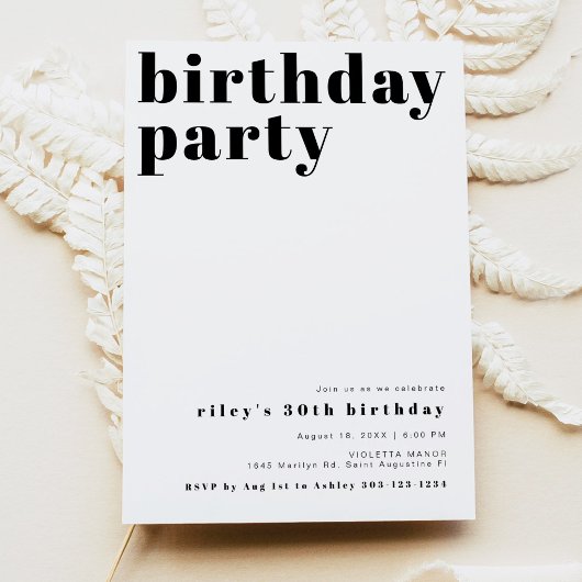 RILEY Modern Bold Contemporary Birthday Party Einladung
