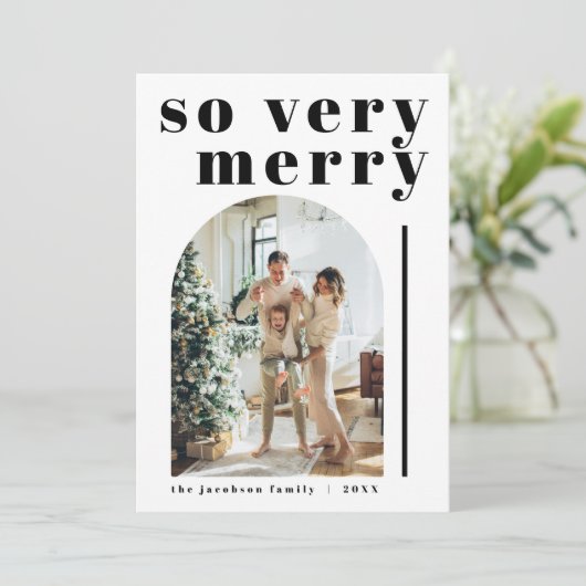 RILEY Modern so sehr froh Arch Weihnachtskarte Einladung (Stehend Vorderseite)