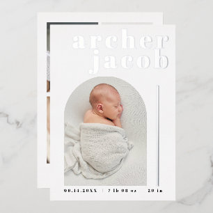 RILEY Moderne Folienbogen-Foto-Baby-Ankündigung Folieneinladung