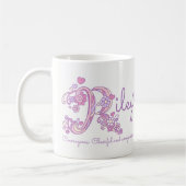 Riley Name bedeutet Herz-Blume-R-Monogramm-Tasse Kaffeetasse (Links)