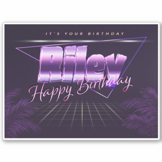 Riley Name Vorname lila retro Sticker Geburtstag (Vorderseite)
