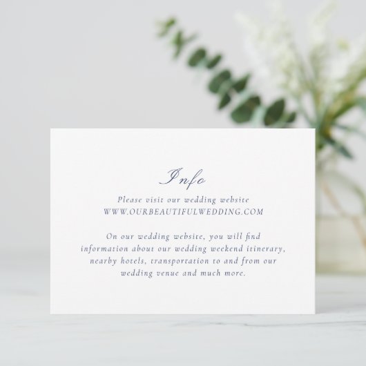Riley Navy Blue Elegant Wedding Begleitkarte (Stehend Vorderseite)