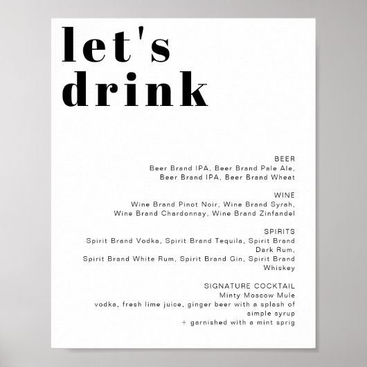 RILEY Retro Bold Let's Drink Bar Menu Poster (Vorne)