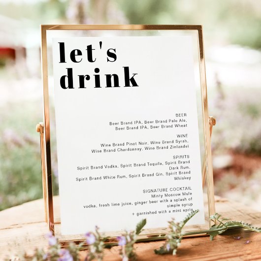 RILEY Retro Bold Let's Drink Bar Menu Poster