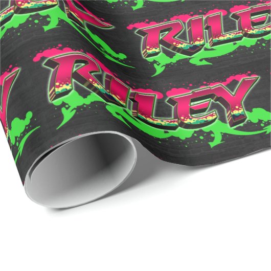 Riley Vorname Name Graffiti red green Geschenkpapier (Rolleneckpunkt)