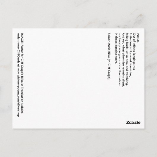 RILKE WEBSITE POSTER POSTKARTE (Rückseite)