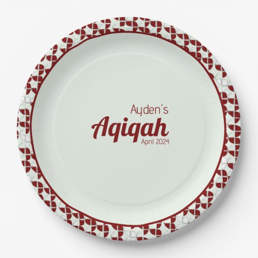 RIMPLIZIERTES, weißes Muster, Aqiqah Babydusche Pappteller (Vorderseite)