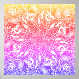 Rinbow ombre leaf mandala canvas print poster