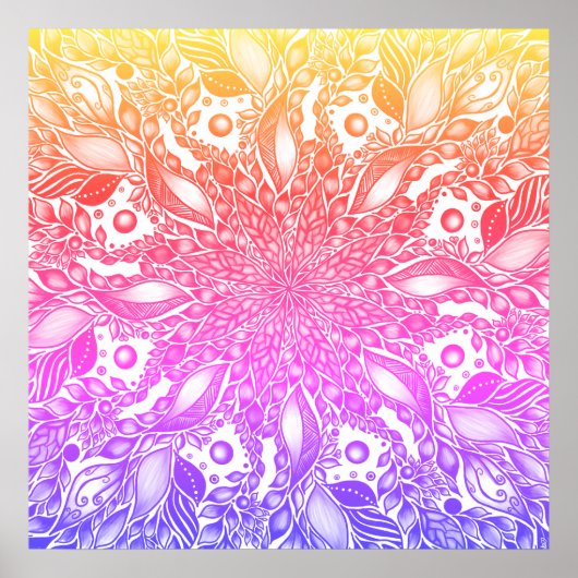 Rinbow ombre leaf mandala canvas print poster (Vorne)