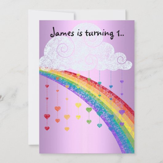 RINBOWS UND HERZSCHLIESSUNGEN KINDER PARTY EINLADUNG (Vorderseite)