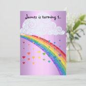 RINBOWS UND HERZSCHLIESSUNGEN KINDER PARTY EINLADUNG (Stehend Vorderseite)