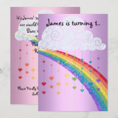 RINBOWS UND HERZSCHLIESSUNGEN KINDER PARTY EINLADUNG (Vorne/Hinten)