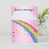 RINBOWS UND HERZSCHLIESSUNGEN PINK2 KINDER PARTY EINLADUNG (Stehend Vorderseite)