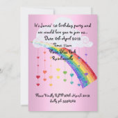 RINBOWS UND HERZSCHLIESSUNGEN PINK2 KINDER PARTY EINLADUNG (Rückseite)