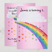 RINBOWS UND HERZSCHLIESSUNGEN PINK2 KINDER PARTY EINLADUNG (Vorne/Hinten)