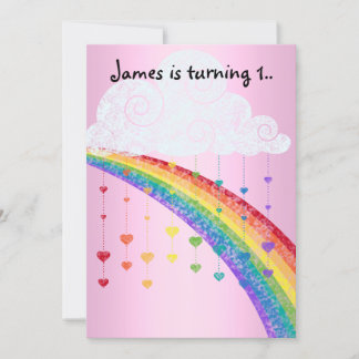 RINBOWS UND HERZSCHLIESSUNGEN PINK2 KINDER PARTY EINLADUNG