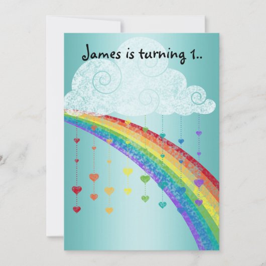 RINBOWS UND HERZSCHUTZ BLAUER KINDER PARTY EINLADUNG (Vorderseite)