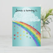 RINBOWS UND HERZSCHUTZ BLAUER KINDER PARTY EINLADUNG (Stehend Vorderseite)