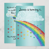 RINBOWS UND HERZSCHUTZ BLAUER KINDER PARTY EINLADUNG (Vorne/Hinten)