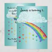 RINBOWS UND HERZSCHUTZ BLAUER KINDER PARTY EINLADUNG (Vorne/Hinten)