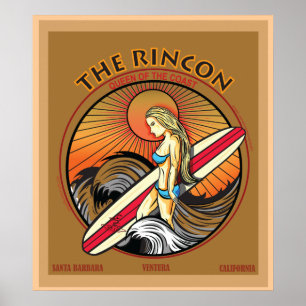 RINCON SAN BARBARA KALIFORNIEN SURFEN POSTER